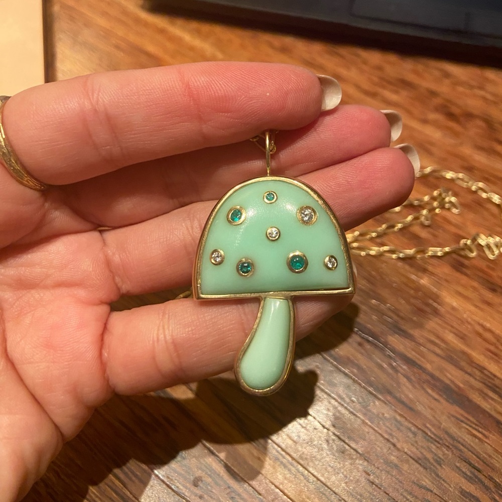 Brent Neale Peruvian Opal Diamond and emerald mushroom